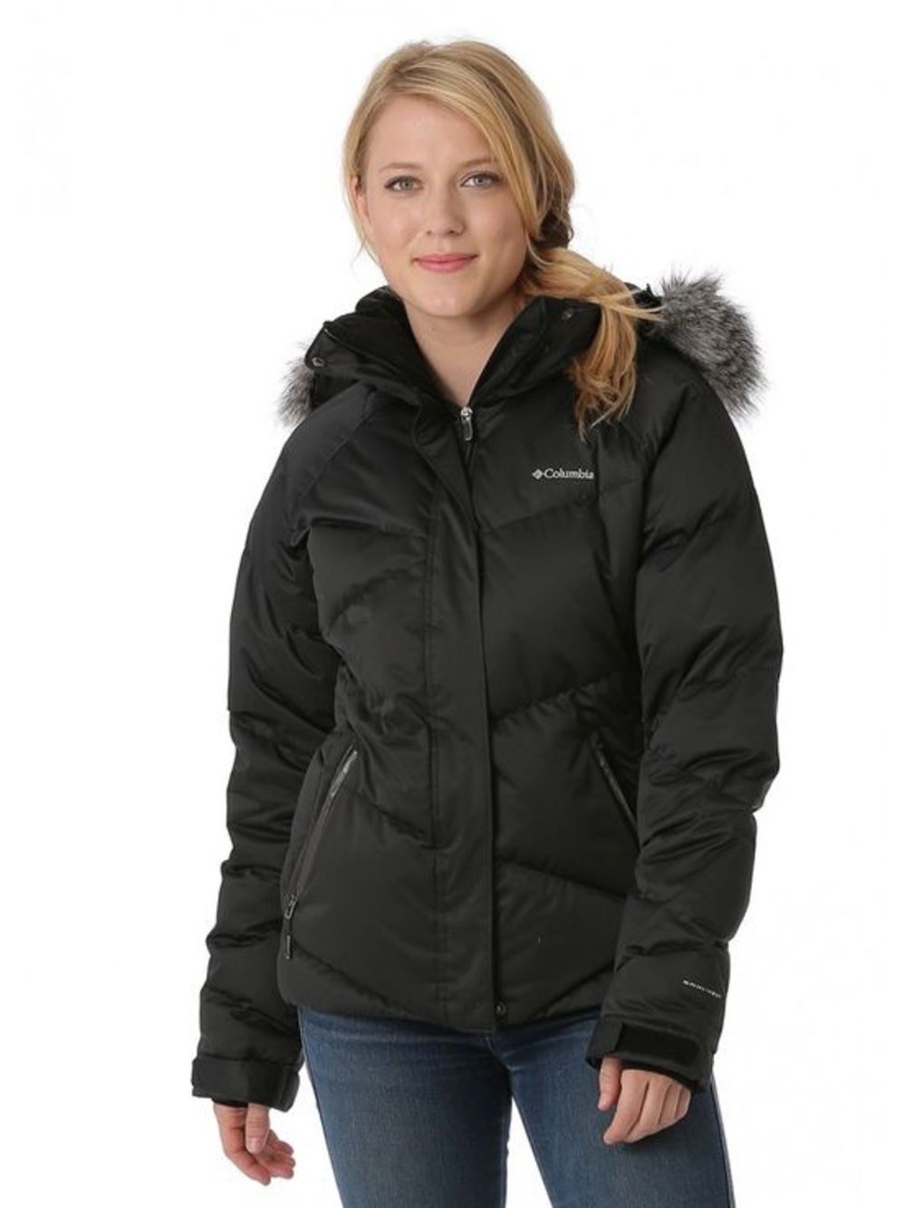 Columbia Women's Black Hooded Faux-Fur Puffer Jacket Medium - style: Lay D Down